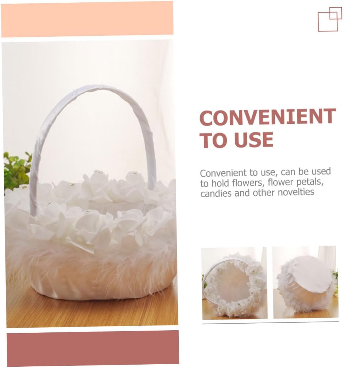 Wedding Flower Girl Basket Handheld White Lace Wedding Basket for Ceremony Use Bride Flower Holder Party Decoration