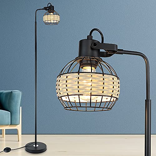 DLLT LED Floor Lamp, Adjustable Head Standing Lamp with Heavy Metal Based, Farmhouse Tall Floor Lamps Reading Lighting for Living Room, Bedroom, Study Room, Office, Black, E26 Base