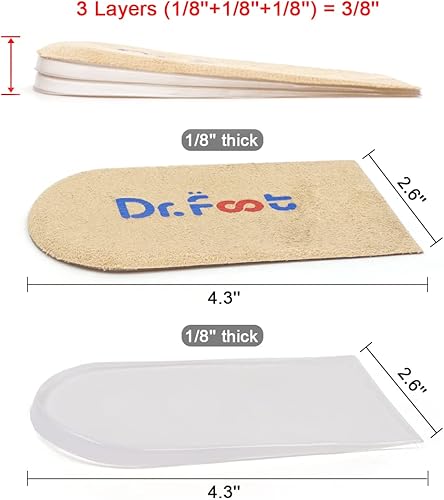 Vista 10 de Dr.Foot Insertos ortopédicos ajustables para levantamiento de talón, plantilla de aumento de altura para discrepancias de longitud de piernas, Beige