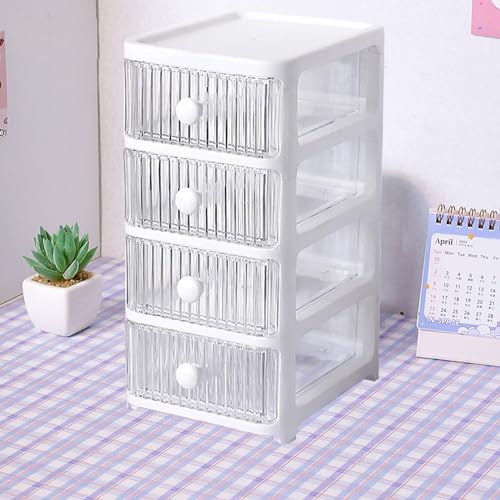 Desktop Storage Bin with Drawers Multifunctional Desk Organizer for Home Bedroom, Plastic Material (4 Tier)