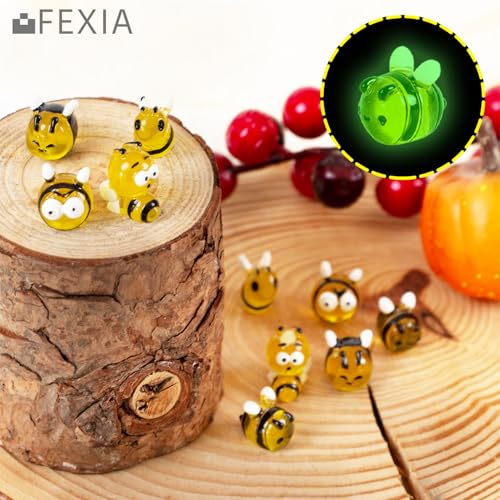 Image of FEXIA 30pcs Mini Resin Bees Tiny Figures Glow in the Dark Tiny Craft Bees for Aquariums Dollhouses Garden Landscape Birthday Party Table Decoration