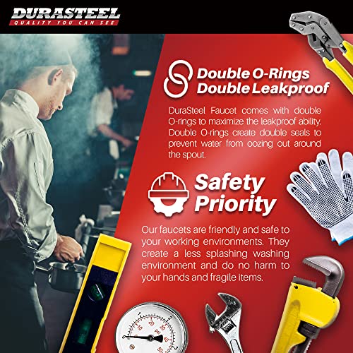 Kitchen Sink Faucet Wall Mount - Durasteel 8" Center Commercial Kitchen Sink Faucet With 8" Swivel Spout - Dual Lever Handles - Brass Constructed & Chrome Polished #TOP6