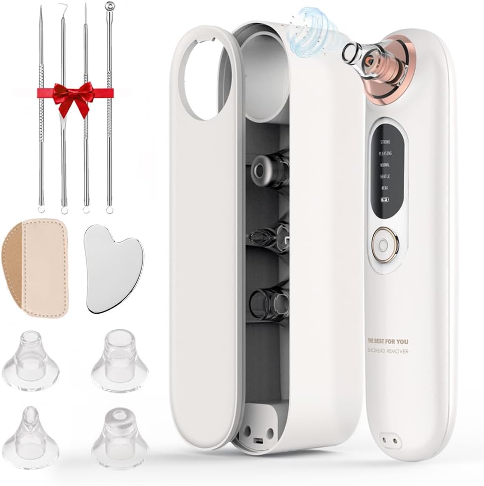 Pore Vacuum Blackhead Remover – Face Cleaner & Pimple Extractor Tool Kit with 5 Adjustable Suction Levels, 4 Probes, USB Charging – Comedone Extractor, Blackhead Removal Kit,White Pore Vacuum Blackhead Remover – Face Cleaner & Pimple Extractor Tool Kit with 5 Adjustable Suction Levels, 4 Probes, USB Charging – Comedone Extractor, Blackhead Removal Kit,White