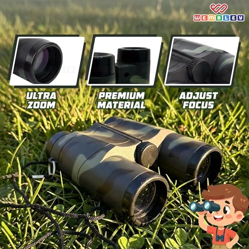 Image of Wembley Army Style Binoculars Toy for Kids | Compact and Portable Birdwatching Outdoor Telescope for Boys and Girls | Binocular Toy with Neck String and Focus Adjustment | Educational Birthday Gift