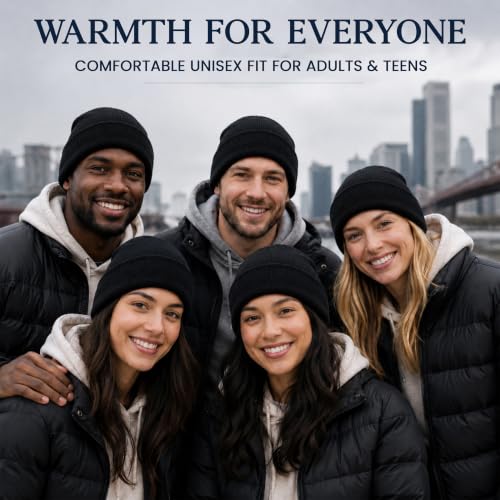 Image of Yacht & Smith Black Beanie Winter Hats in Bulk for Adults, Wholesale Value for Donations