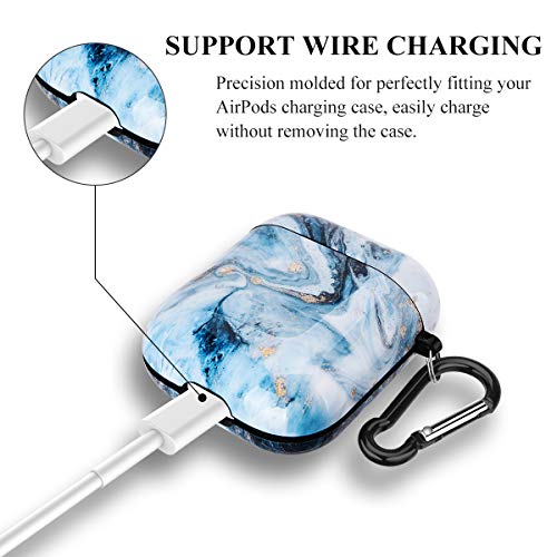 Happypapa Airpods Case Designed For Apple Airpods 2 & 1 Full Protective Case Cover With Keychain Cute Girls Men Durable Shockproof Anti Lost Case For Airpods Charging Case (Ice Blue Marble) #TOP4