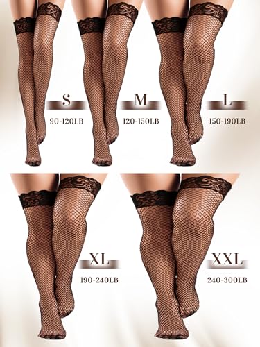 Image of Bencailor 4 /6 /12 Pairs Fishnet Thigh High Stocking for Women Silicone Lace Top Sheer Over Knee Stockings