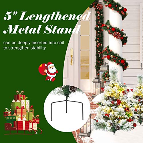 Goflame Set Of 2 29" Pre-Lit Pathway Christmas Tree, Snow Flocked Xmas Tree With 30 Led Lights, Pine Cones, Red Berries Decoration, 8 Flash Modes Pine Tree, Perfect For Outdoor Christmas Decoration #TOP6
