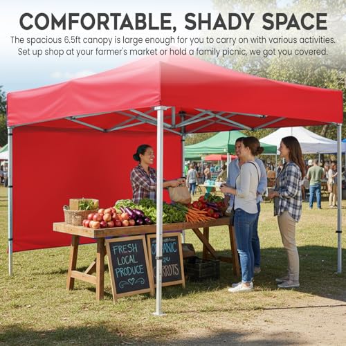 Image of OUTO Heavy Duty Gazebo Tent 6.5 ft | 17.5 Kg Strong Frame | UV Protection Foldable Pop-Up Canopy Tent with 3 Side Open | Outdoor Folding Tent for Garden, Terrace, Events & Promotional Use (Red)