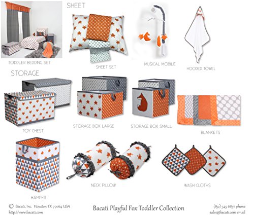 Bacati - Storage Tote (Small 10 X 10 X 10 Inches, Playful Foxes Orange/Grey) #TOP4