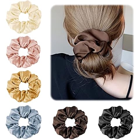 6 Pack Silk Hair Scrunchies for Women Girls, 100% Mulberry Silk Hair Ties for Breakage Prevention Soft Elastic Silk Satin Hair Ties Ponytail Holders Hair Accessories Cover