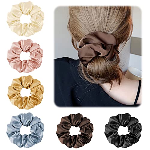 6 Pack Silk Hair Scrunchies for Women Girls, Mulberry Silk Hair Ties for Breakage Prevention Soft Elastic Satin Hair Ties Ponytail Holders Hair Accessories