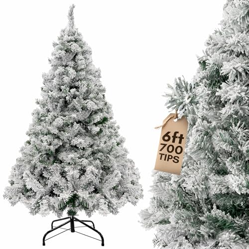 Pelle & Sol 6ft Snow Tipped, Flocked Christmas Tree with 700 Snowy Tips - Artificial Christmas Tree for Xmas Decorations - Easy Assembly w/Metal Stand, Natural Look Frosted Christmas Tree