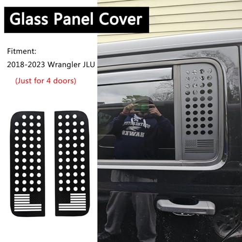 Image of Rear Door Window Decals Aluminum Alloy Glass Panel Cover for 2018-2026 Wrangler JLU Gladiator JT (Porous and Flag)