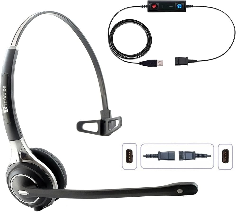 TruVoice HD-700 USB Premium Headset for The Office or Call Center – Works with All VoIP Phone Systems – Noise Canceling Microphone and HD Speakers
