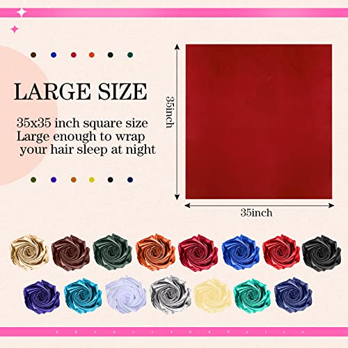 Haysandy 15 Pcs 35 Inches Square Silk Like Head Scarf 50s Large Satin Hair Scarf Bandana for Sleeping Solid Color Bandanas Hair Wrapping Neck Scarves for Women2