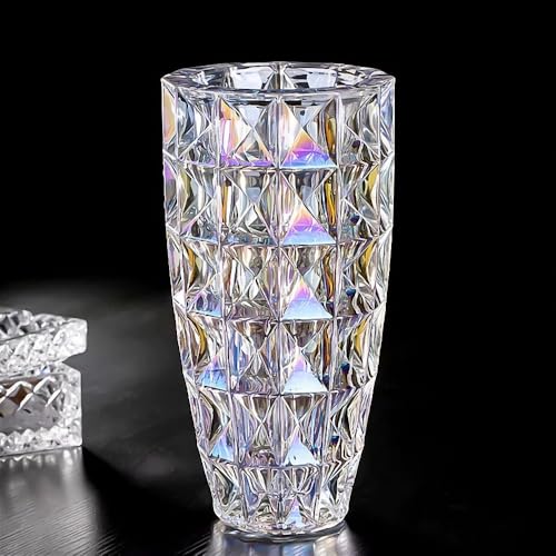 Vaso da fiori in vetro dipinto a mano a forma di diamante per decorazione della casa, tavolo da matrimonio, ufficio, vacanze, centrotavola (colorato) 30 cm di altezza