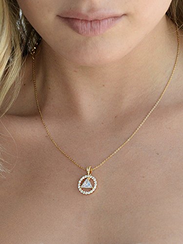 Mariell 14K Gold Plated AA Recovery Necklace CZ Unity Symbol Pendant - Great Jewelry Gift for Sober Women3