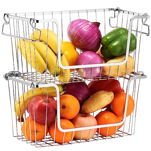 Freezer Baskets for Chest Freezer - Open Front Stackable Wire Basket Dividers for 5 and 7 Cu. FT Deep Freezer Sort Frozen Meat Food Organizer Bins with Foldable Handles, Set of 2