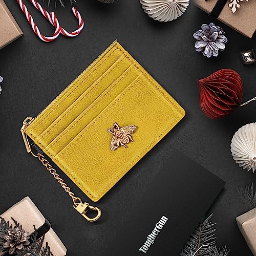 Image of SEAVILIA Card Holder Keychain Wallet for Women with ID Window RFID Coin Purse Bee Gifts Slim Minimalist Small Wallet