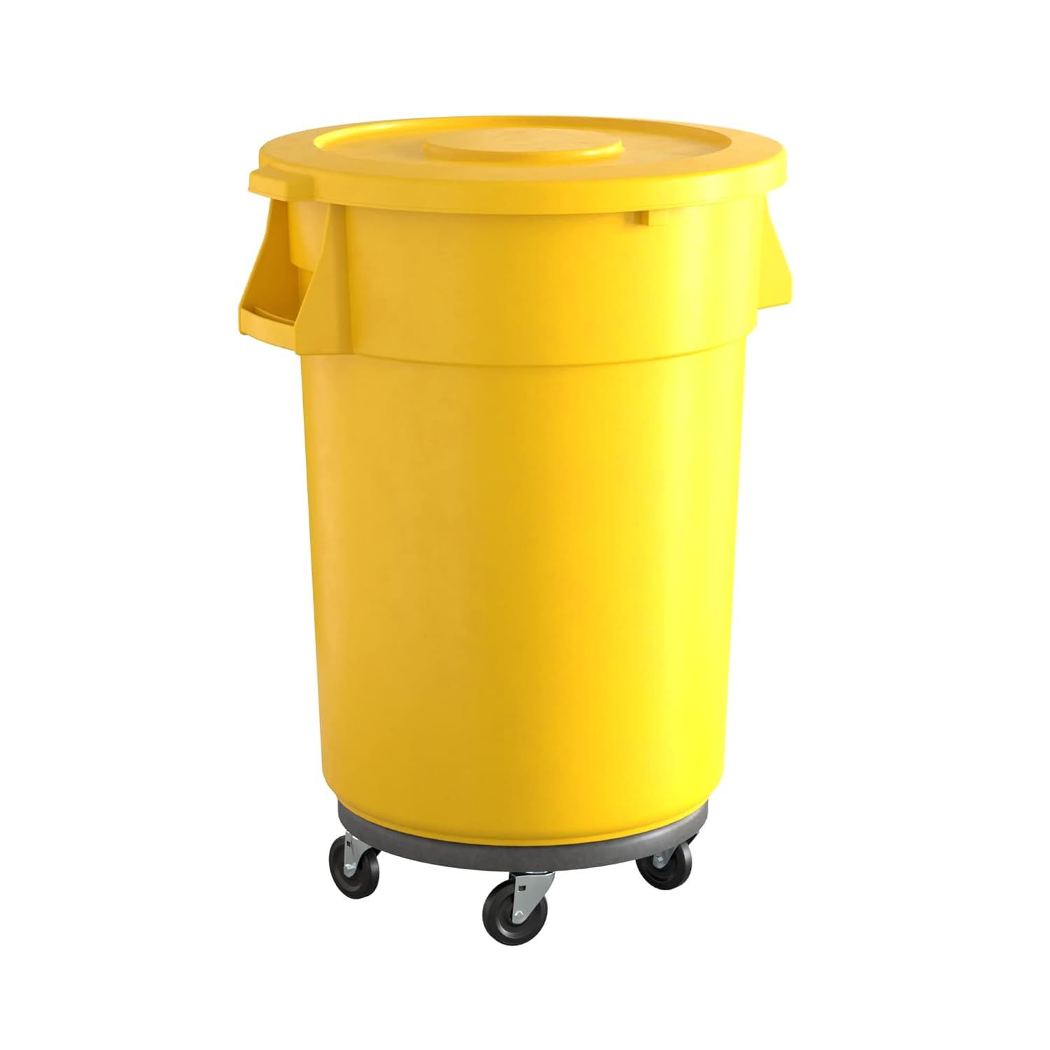 44 Gallon Yellow Round Commercial Trash Can with Lid and Dolly