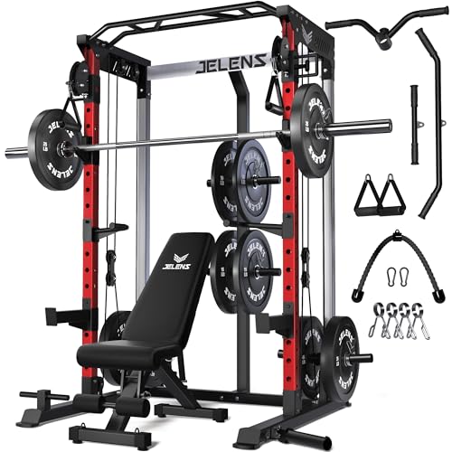 Image of JELENS C21 Power Cage, 2000LBS Multi-Function Power Rack with Independent Dual Pulley System, All-in-One Squat Rack for Cable Crossover, Home Gym Workout Machine