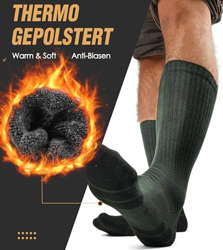 FORVEVO 60% Merino skarpety trekkingowe dla mężczyzn i kobiet, 3 pary, wełniane skarpety męskie, wyściełane, ciepłe skarpety zimowe męskie, oddychające skarpety sportowe, wielokolorowa, 43-46 EU