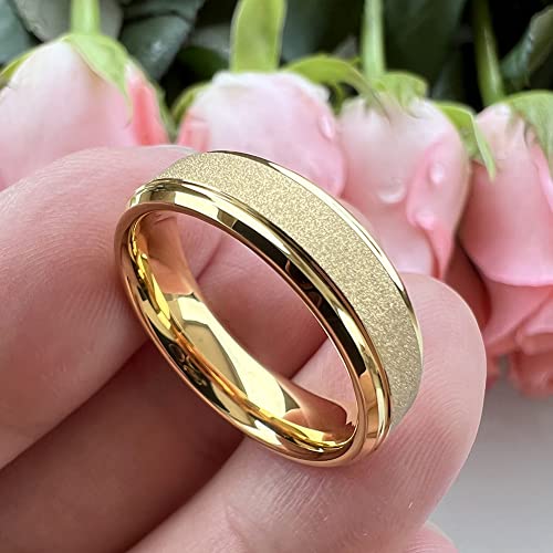 6mm 8mm Black/White/Gold/Rose Gold Tungsten Rings for Men Women Promise Engagement Wedding Bands Sandblasted Finish Stepped Beveled Comfort Fit2