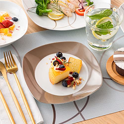 Veweet, Series Nikita, Plates And Bowls Sets For 6, Square Dinnerware Sets, 24 Piece Dish Set Dinner Plates, Modern Plate Set, Minimalist Brown Lines Crockery Set #TOP6