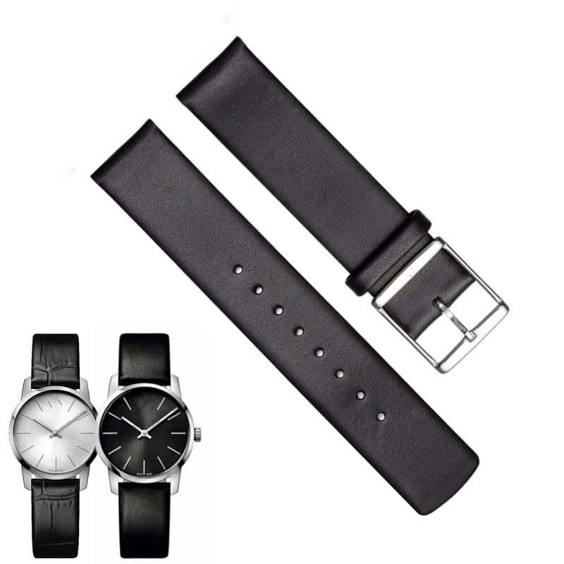 Bracelet de montre ultra-fin en cuir 18mm boucle argent pour CK K2Y211 K2Y231