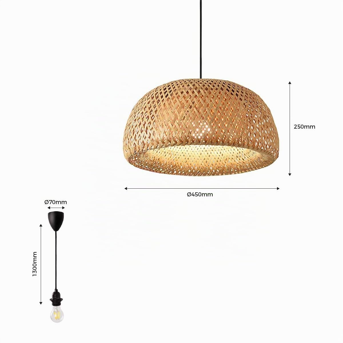BARCELONA LED - Lámpara colgante de mimbre Hanna. Estilo Boho Rústica – Pantalla artesanal natural, Cable ajustable de Negro – Lámpara colgante para isla cocina, dormitorio, comedor o salón