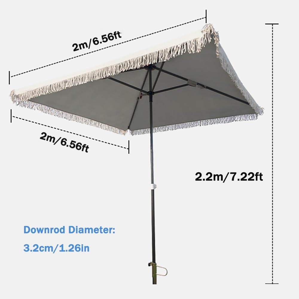 Kwadratowy parasol tarasowy z frędzlami 15 x 16 cm do ogrodu, na plażę, basen, balkon, taras i taras (bordowy)
