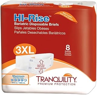 Tranquility Bariatric Disposable Briefs 3X-Large with HI-Rise High Waistline, Peach Mat Core & Secure Kufguard Technology for Skin Integrity, Latex-Free, 34oz Capacity, 32ct Case