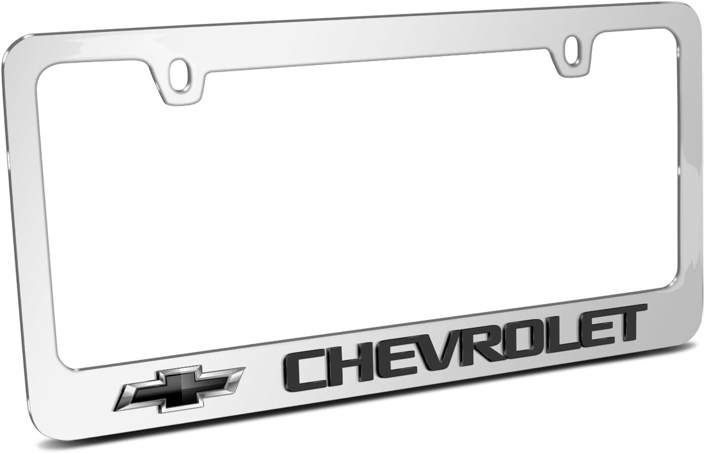 iPick Image for Chevrolet Black Logo in 3D on Mirror Chrome Metal License Plate Frame - Official Licensed