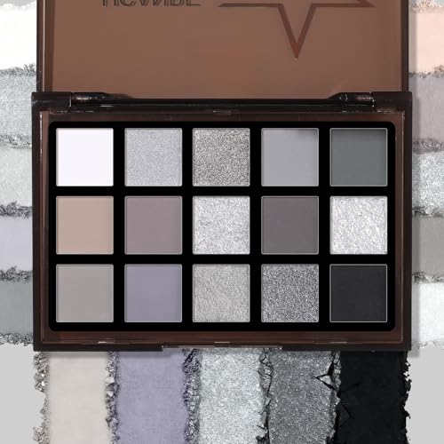 Image of UCANBE Smokey Black Eyeshadow Palette, 15 Colors Dark Shimmer Matte Metallic Makeup Pallet, High Pigmented Gray Silver Sombras De Ojos Kit for Daily and Halloween