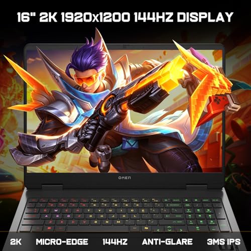 Image of HP Omen RTX 5060 Gaming Laptop, 16.1 inch FHD+ 144Hz, AMD Ryzen 9 8940HX, 64GB DDR5 RAM, 4TB SSD, RGB Backlit KB, RJ-45, Bundle with Thunderobot 7 in-1 USB-C Hub, Black, Windows 11 Home