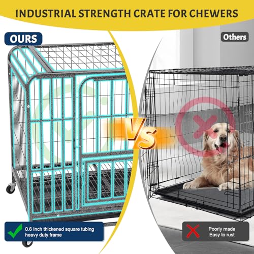 Gaiola resistente para cães com rodas – Canil de metal à prova de mastigação para raças grandes, cai