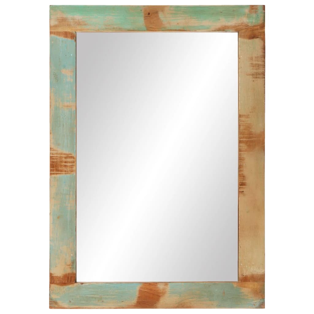 Espejo de pared rústico de madera maciza recuperada, 70 x 50 cm, con cristal transparente, ideal para baño, pasillo o dormitorio, montado