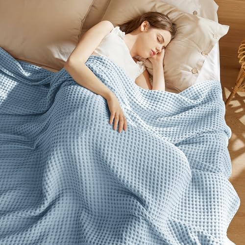 Bedsure 100% Cotton Blanket Queen Size for Spring Summer, Waffle