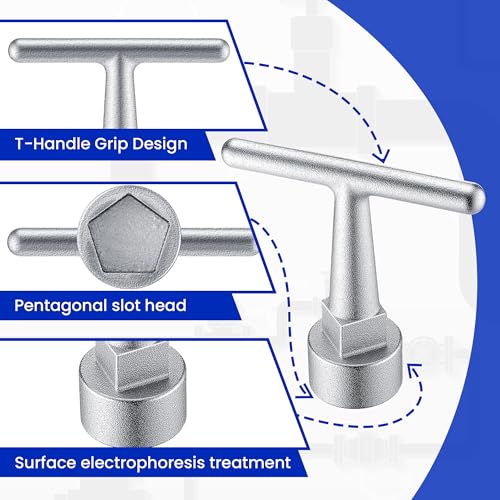 Image of Enhon Curb Box Wrench for Pentagon Curb Boxes, Water Meter Wrench for Penta Socket, T Handle Penta Tool, Water Valve Shut Off Tool (2 Pack,Silver)
