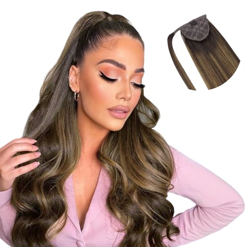 hotbanana Human Hair Ponytail Extension, Dark Brown to Golden Brown 16 Inch 80g, Add Volume and Fuller Hairstyle Clip in Ponytail Hair Extensions sold by Hotbanana Amazon