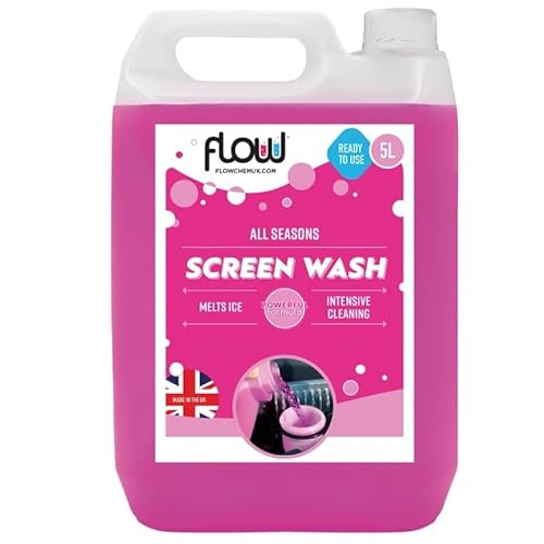 Flow All Seasons Screen Wash RTU – 5L | Pink Windshield Cleaner – 1 Pack or 2 Pack | All-Weather, Anti-Frost & Crystal Clear Finish (Pack of 1)