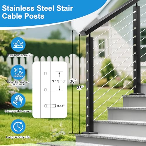RailinGo 36" Stair Cable Railing Post for 25-35° Stairs, Surface Mount Adjustable Top Stair Post, Cable Railing Kits for Deck Stair Railing System, Stainless Steel Metal Cable Post (35"x2"x2"), RG32 by RailinGo - Used condition - Image 3
