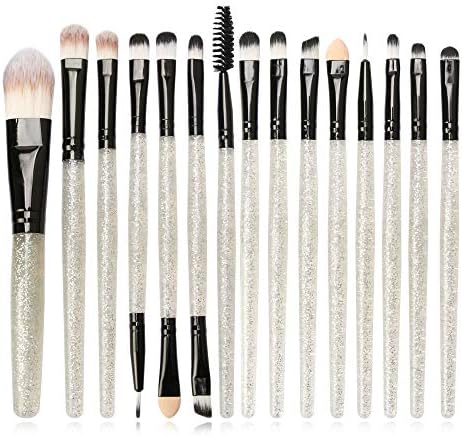 Tenmon 15pcs Makeup Brush Set Professional Eye Makeup Brushes For Eyeshadow Concealer Eyeliner Brow Blending Brush Tool (Black, Crystal Handles)