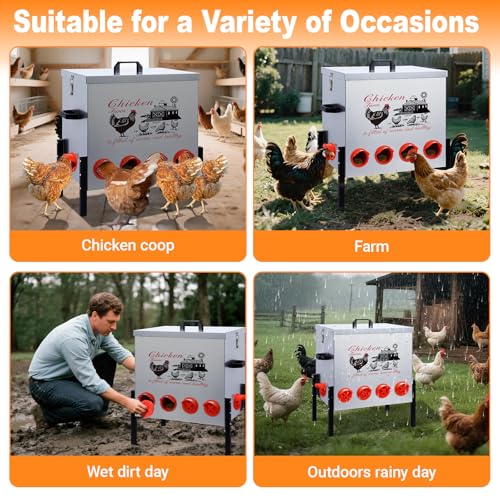 APODESS 100LB Large Automatic Chicken Feeder–10 Feeding Ports No-Waste Galvanized Metal Chicken Feeder with Adjustable Legs & Locking Lid Poultry Feeder for Chickens,Geese,Ducks,Waterproof by APODESS - Image 6