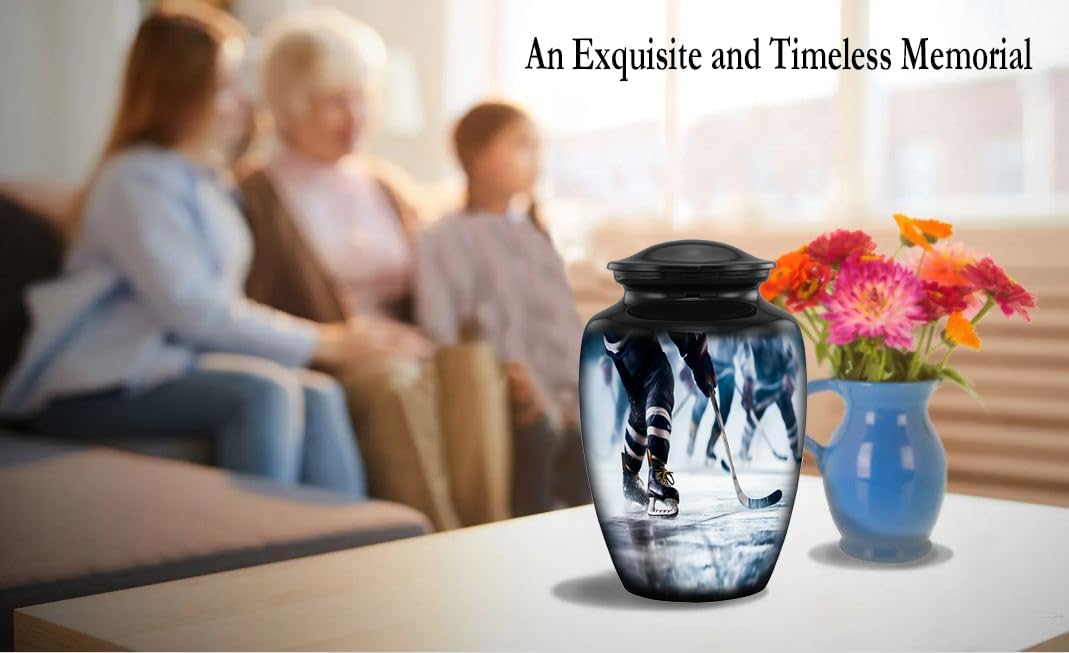 Ice Hockey Cremation Urn for Adult Human Ashes – Full Size Sports Tribute Memorial Urn – Elegant Funeral Urn for Hockey Lovers & Players – Holds Up to 210 lbs (Large)