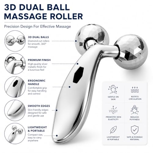 Image of 3D Face Roller Massager | Y Shape Facial Massage Roller for Face, Chin, Neck & Jawline | Metal Beauty Roller for Skin Care, Face Sculpting & Body Relaxation