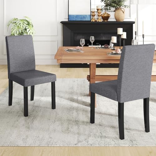 Image of COSTWAY Fabric Armless Dining Chairs Set of 2, Upholstered Kitchen Side Chair w /Rubber Wood Legs, Padded Seat & High Backrest, Mid-Century Modern Accent Chairs for Living Room Restaurant (Dark Gray)