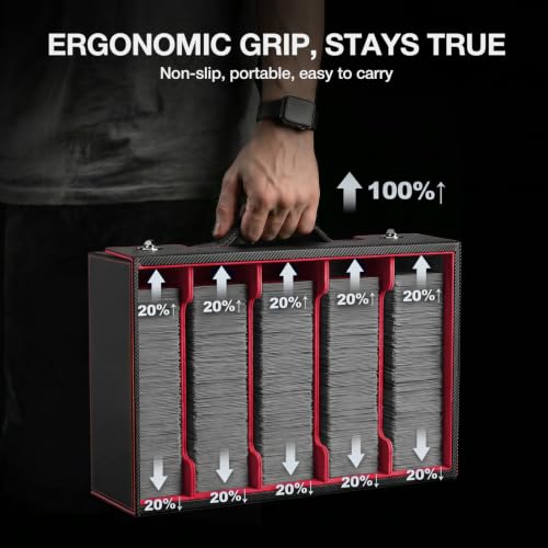 Image of 3900+ Trading Card Storage Box with Handle and Lock, Black Red | 5-Row MTG Card Case, Commander Display Window, Secure Mechanical Lock, Portable Handle for Easy Transport, Sports Collectors