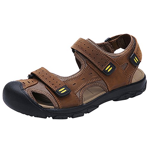 Men's Closed-toe Hook&Loop Leather Outdoor Trekking Sports Sandals Shoes
